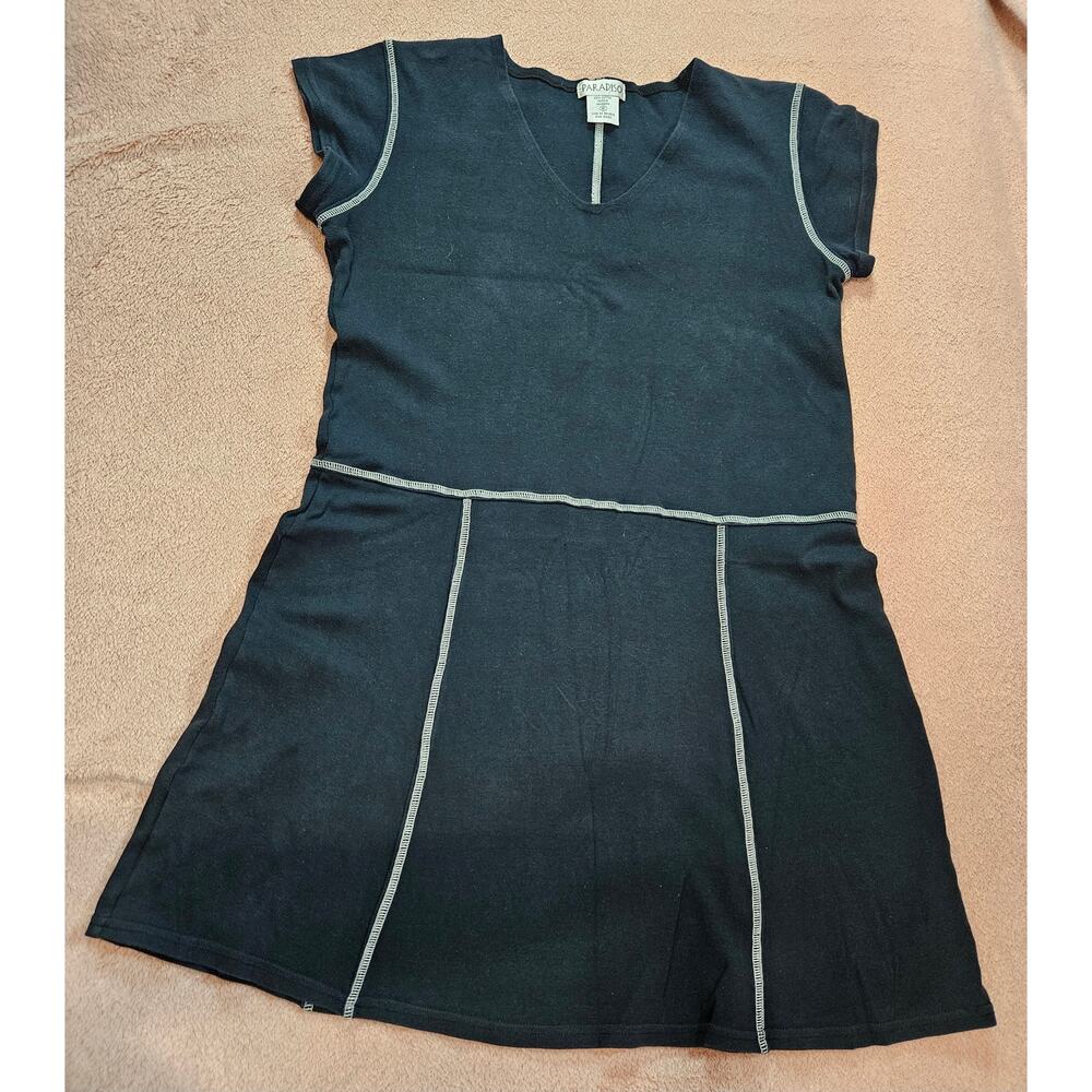 Paradiso Black & White Women's V-Neck Contrast Stitch Dress Size Medium